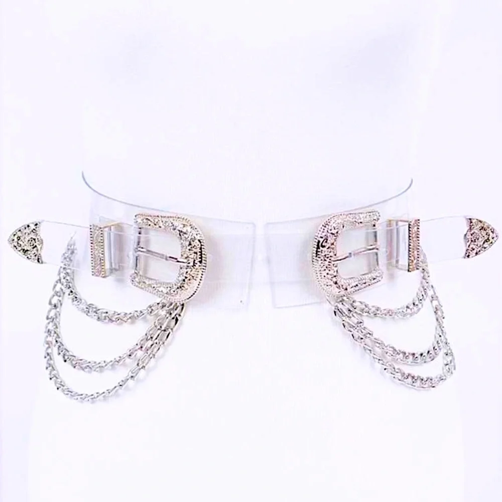Western Clear & Silver Chain Corset Statement Belt